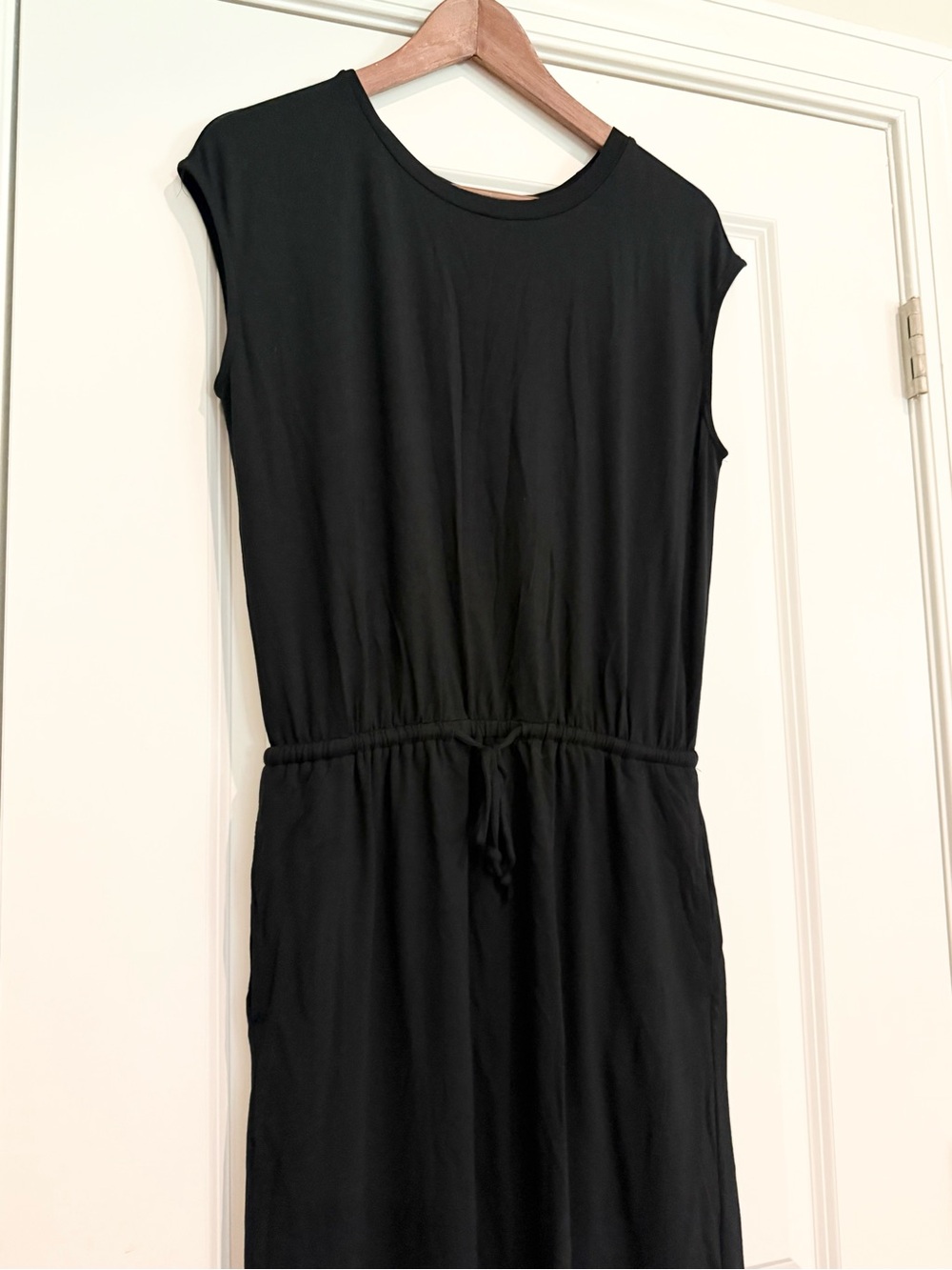 NWT Banana Republic Black Midi Jersey Dress with Drawstring Waist